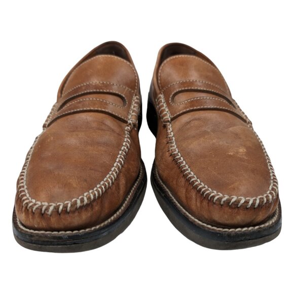 Tan Brown Leather Slip-On Penny Loafers - Picture 9 of 13